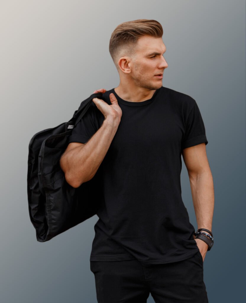 Man Wearing Black T-Shirt