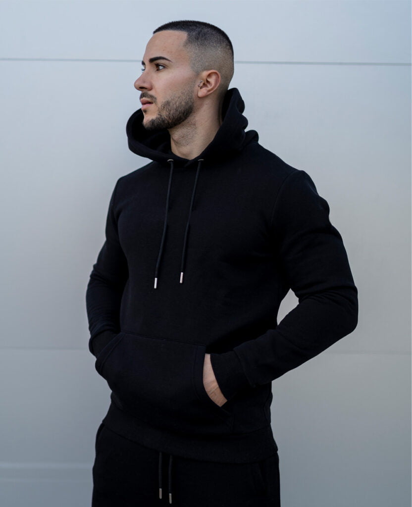 black classic fleece pure organic cotton hoodie sweatshirt