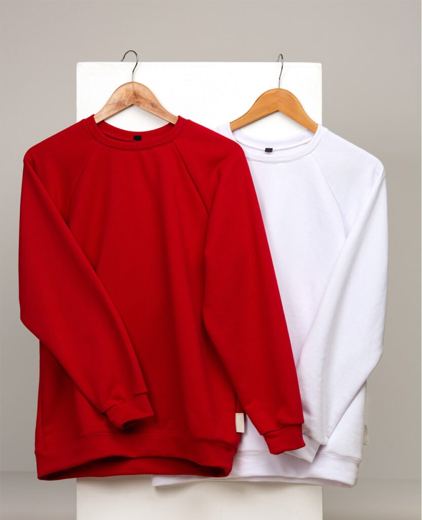 red and white french terry cotton sweatshirt