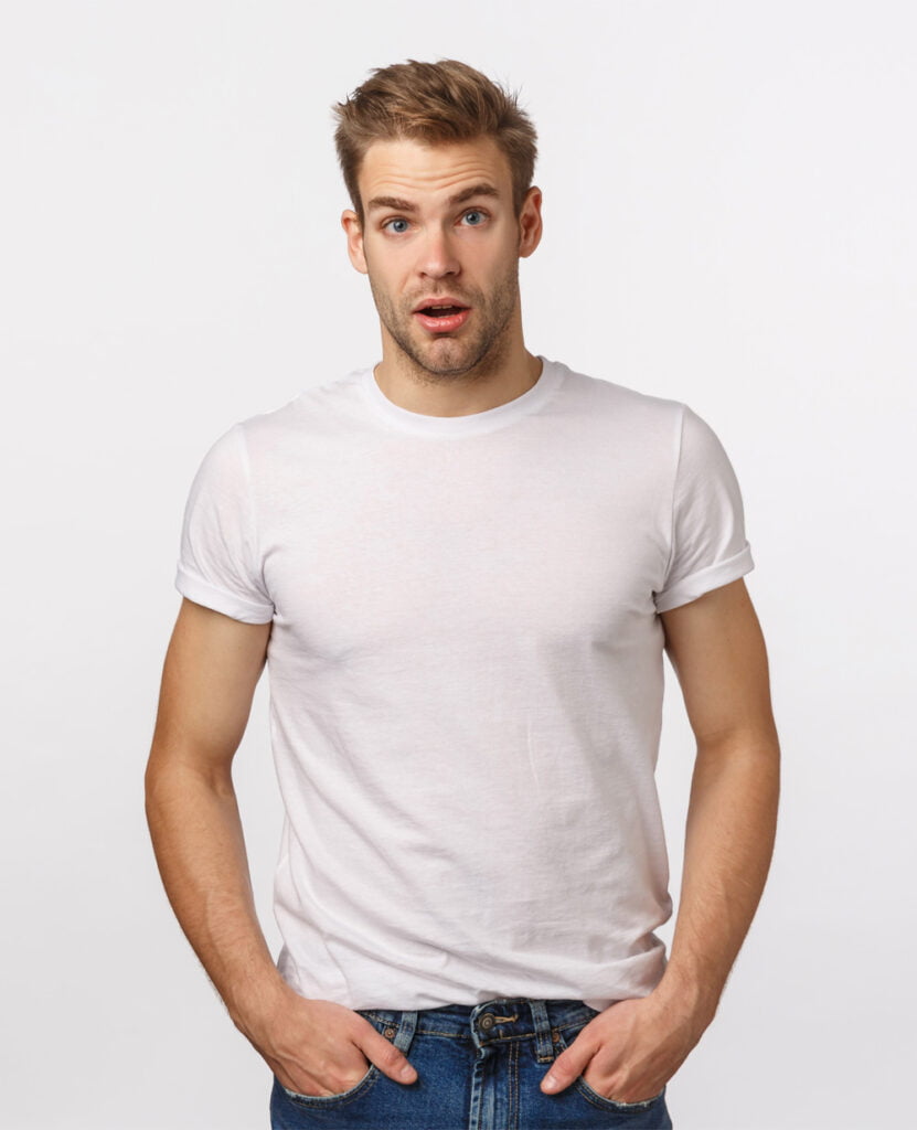 man wearing white classic pure organic cotton interlock t-shirt