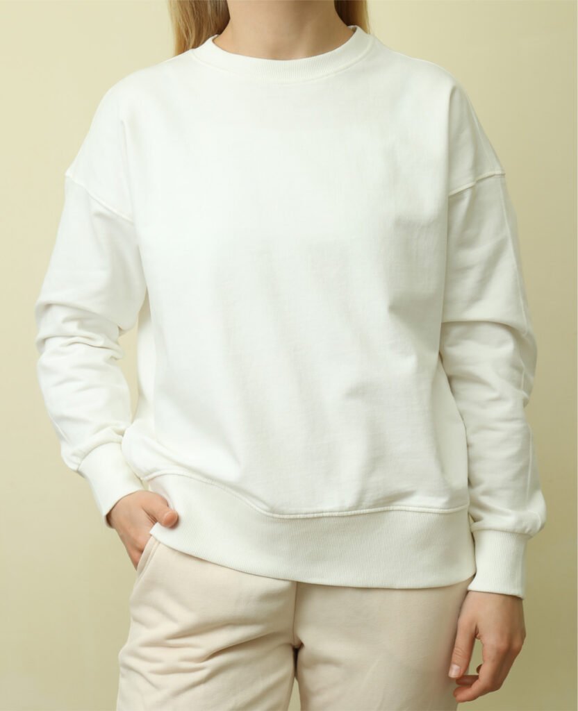 white classic fleece pure organic cotton sweatshirt