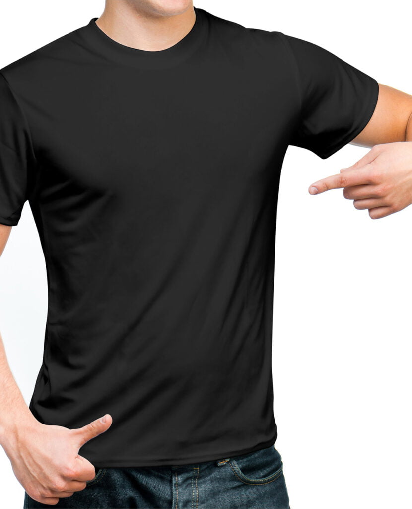 man wearing black heavy weight recycled cotton t-shirt