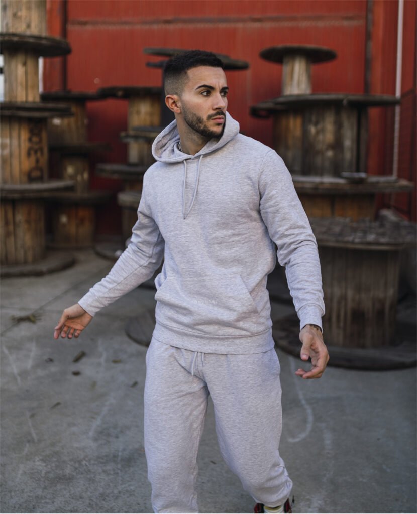 man wearing grey classic terry cotton joggers