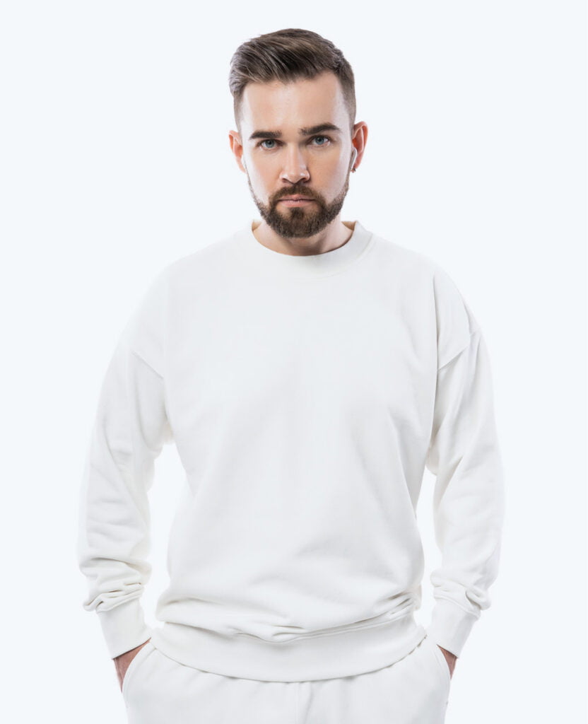 white french terry cotton sweatshirt for men