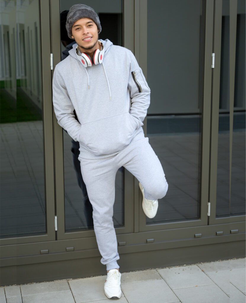 grey fleece pure organic cotton joggers for men