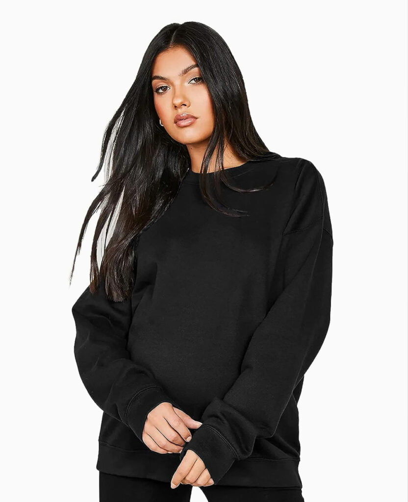 woman wearing fleece cotton sweatshirt